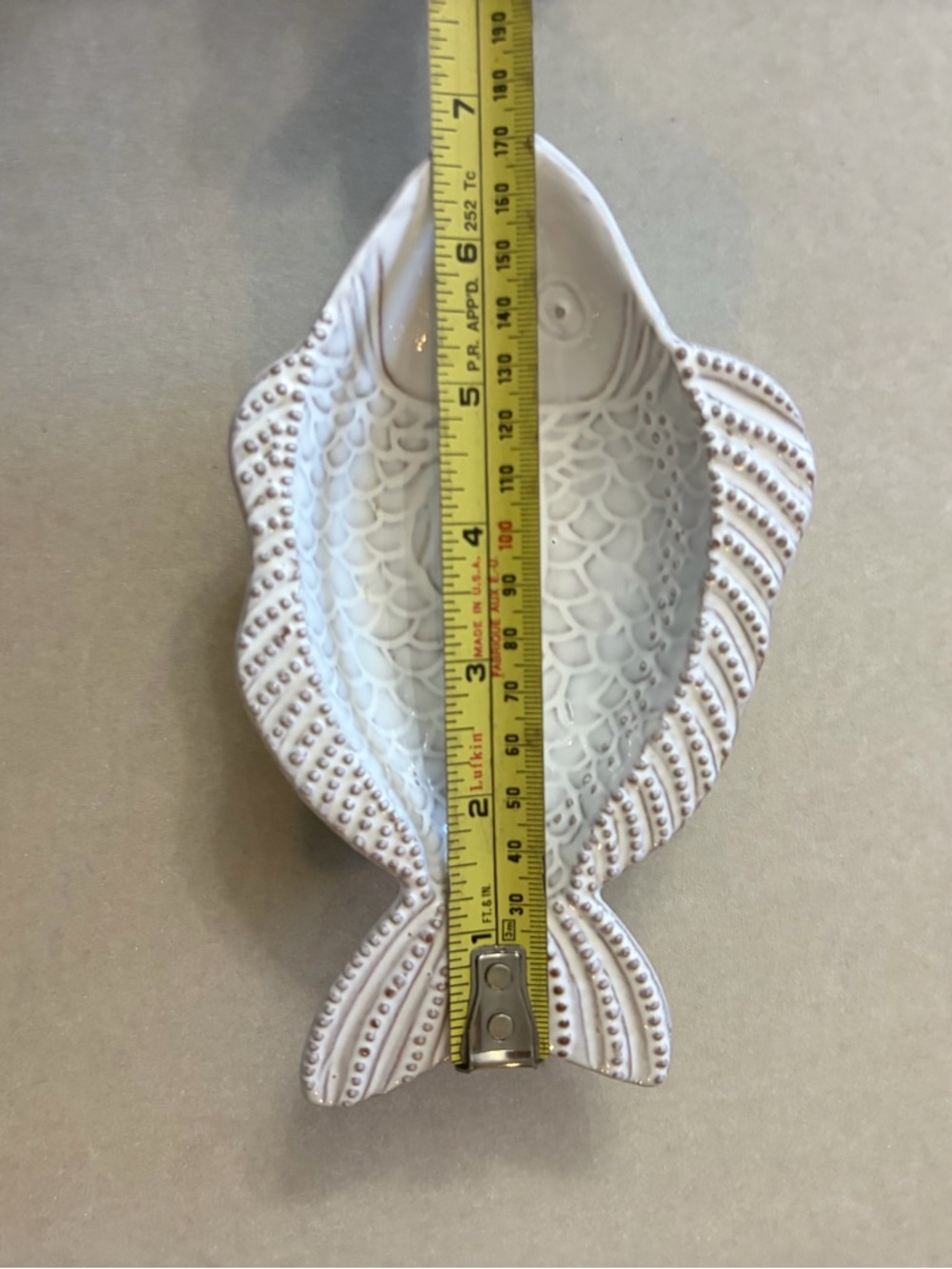 Pottery Barn White Fish Ceramic Dish with Beaded Detail - Picture 5 of 5